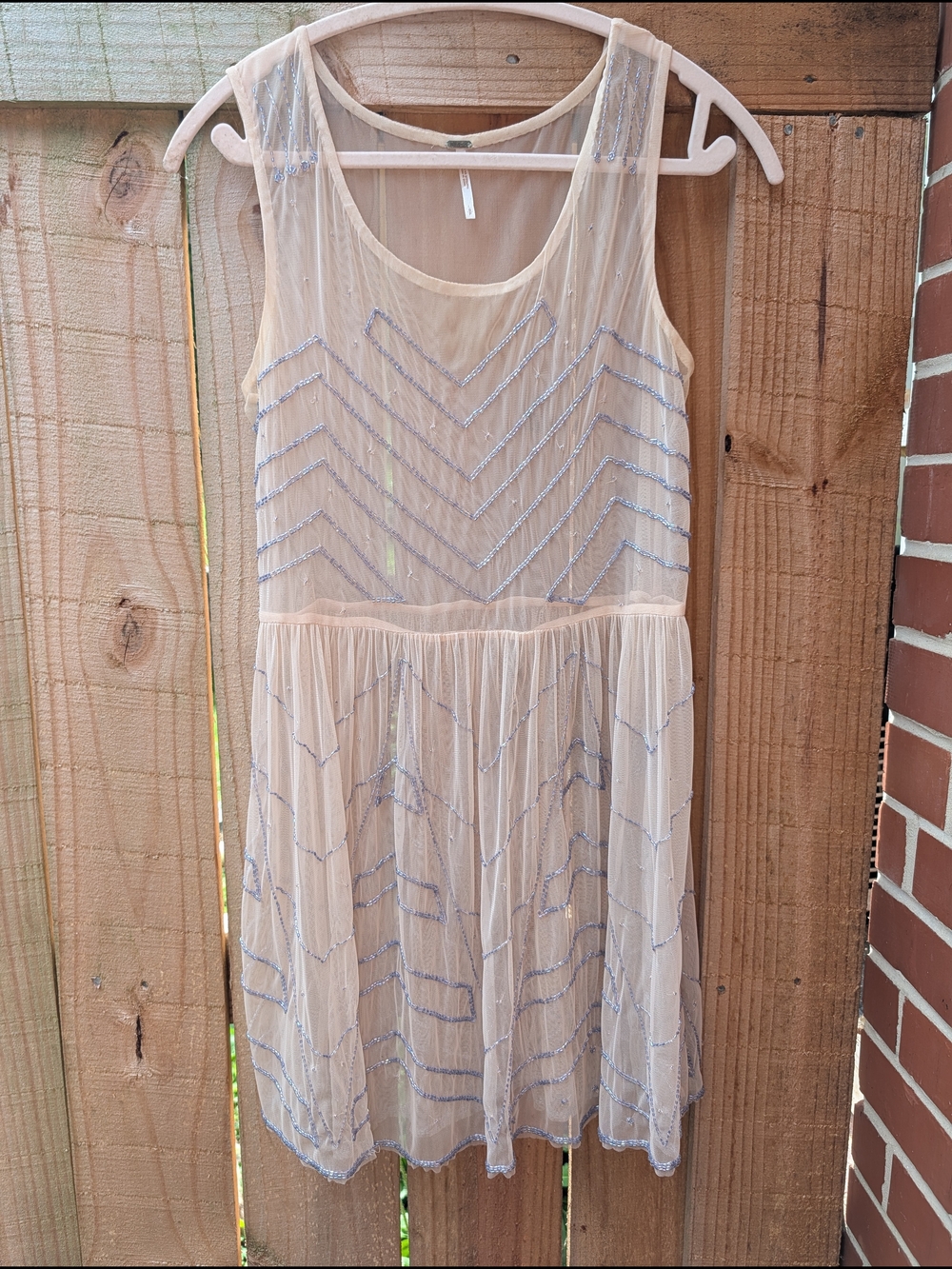 Free People Sheer Beaded Sleeveless Cream Dress